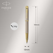 parker im duo gift set with ballpoint pen & rollerball pen brushed metal with gold trim black ink refill & cartridge