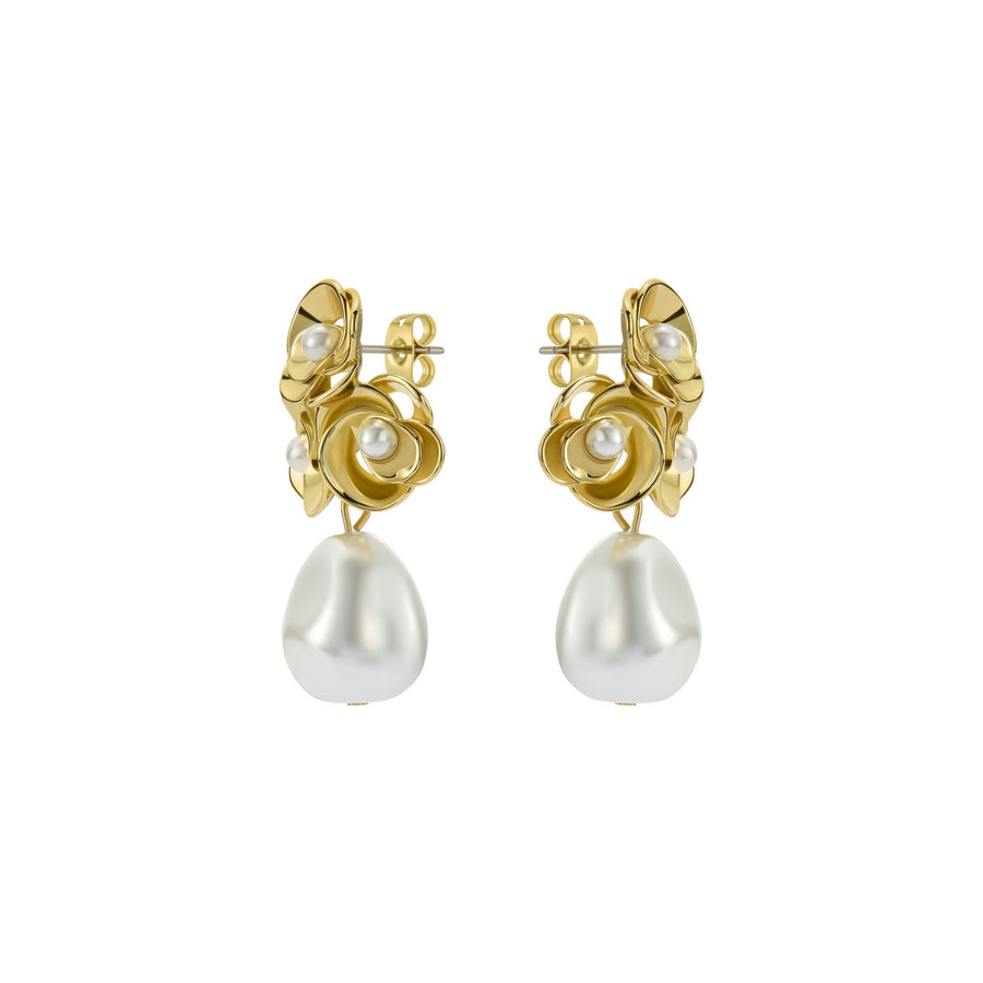ted baker florelle: pearl flower drop earrings gold tone