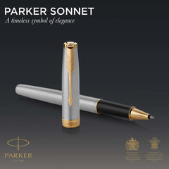 parker sonnet rollerball pen stainless steel with gold trim fine point black ink