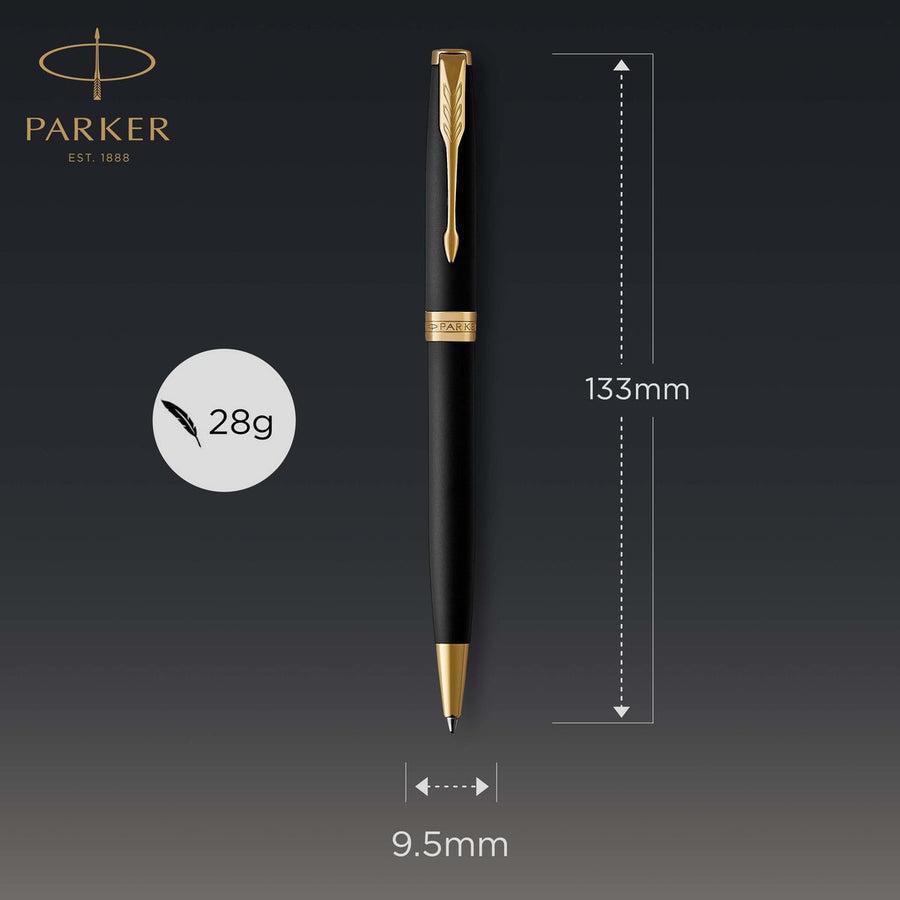 parker sonnet ballpoint pen matte black lacquer with gold trim medium point black ink