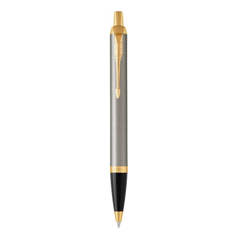 parker im ballpoint brushed metal gold trim medium point blue pen