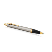 parker im ballpoint brushed metal gold trim medium point blue pen