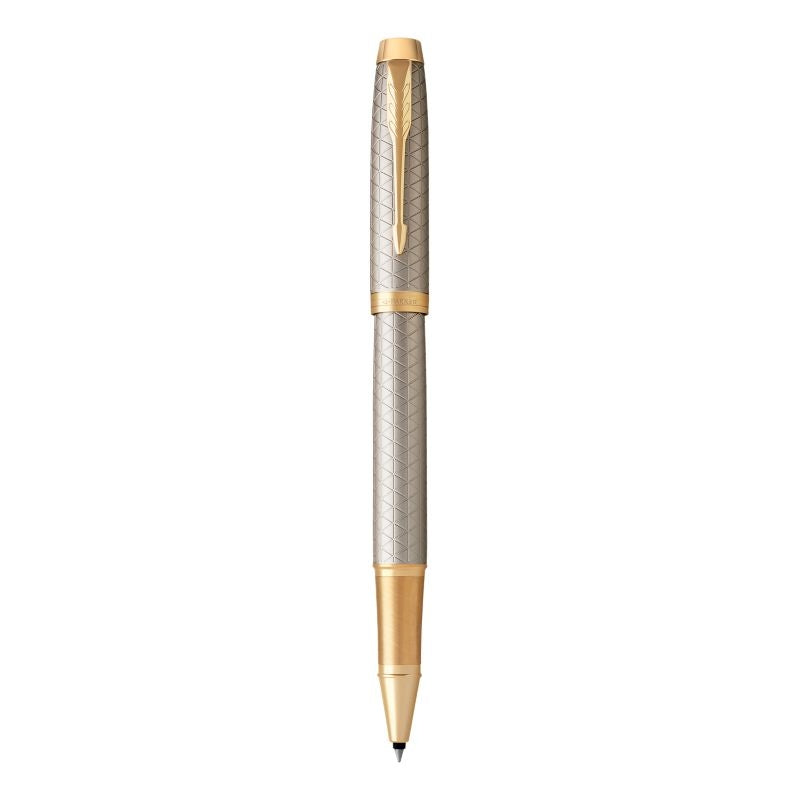 parker im premium warm grey gold trim rollerball fine point black pen