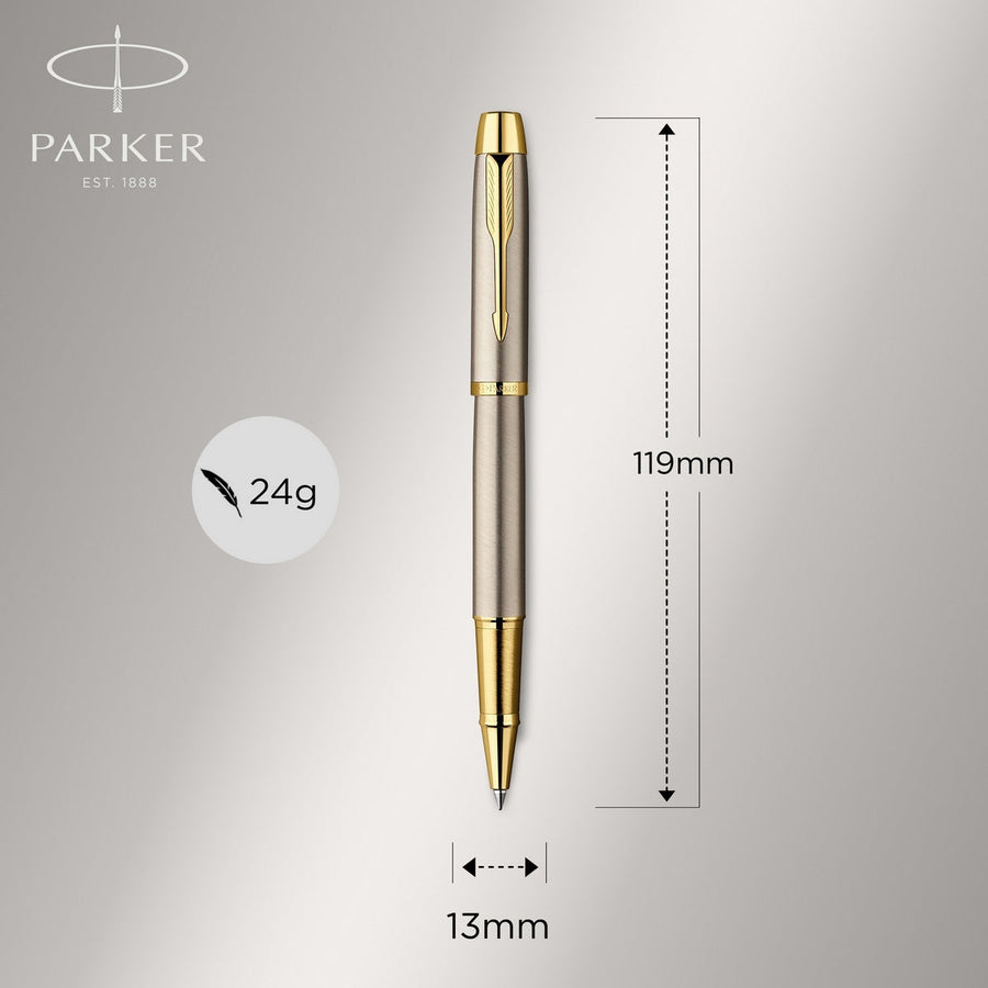 parker im duo gift set with ballpoint pen & rollerball pen brushed metal with gold trim black ink refill & cartridge