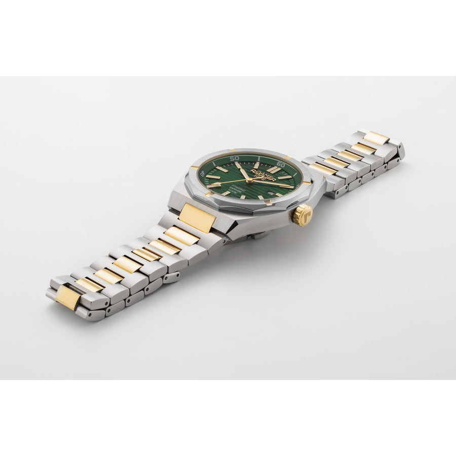 roamer stingray 42mm 3h green dial two tone watch