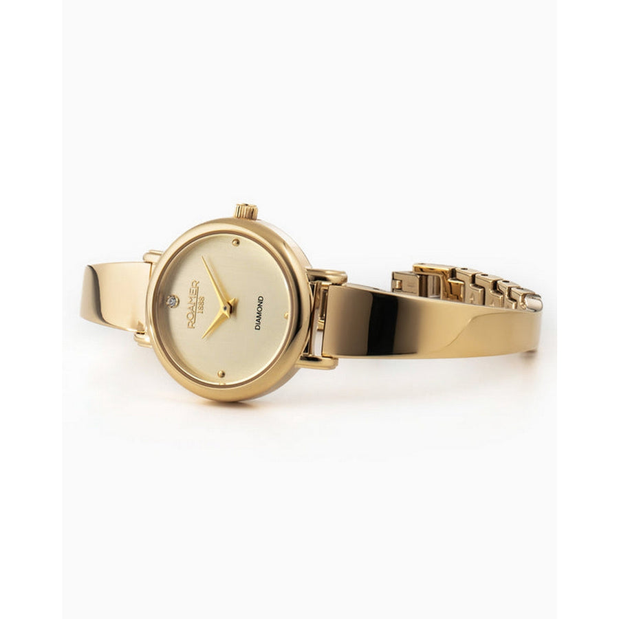 roamer elegance diamond round gold plated gold dial watch