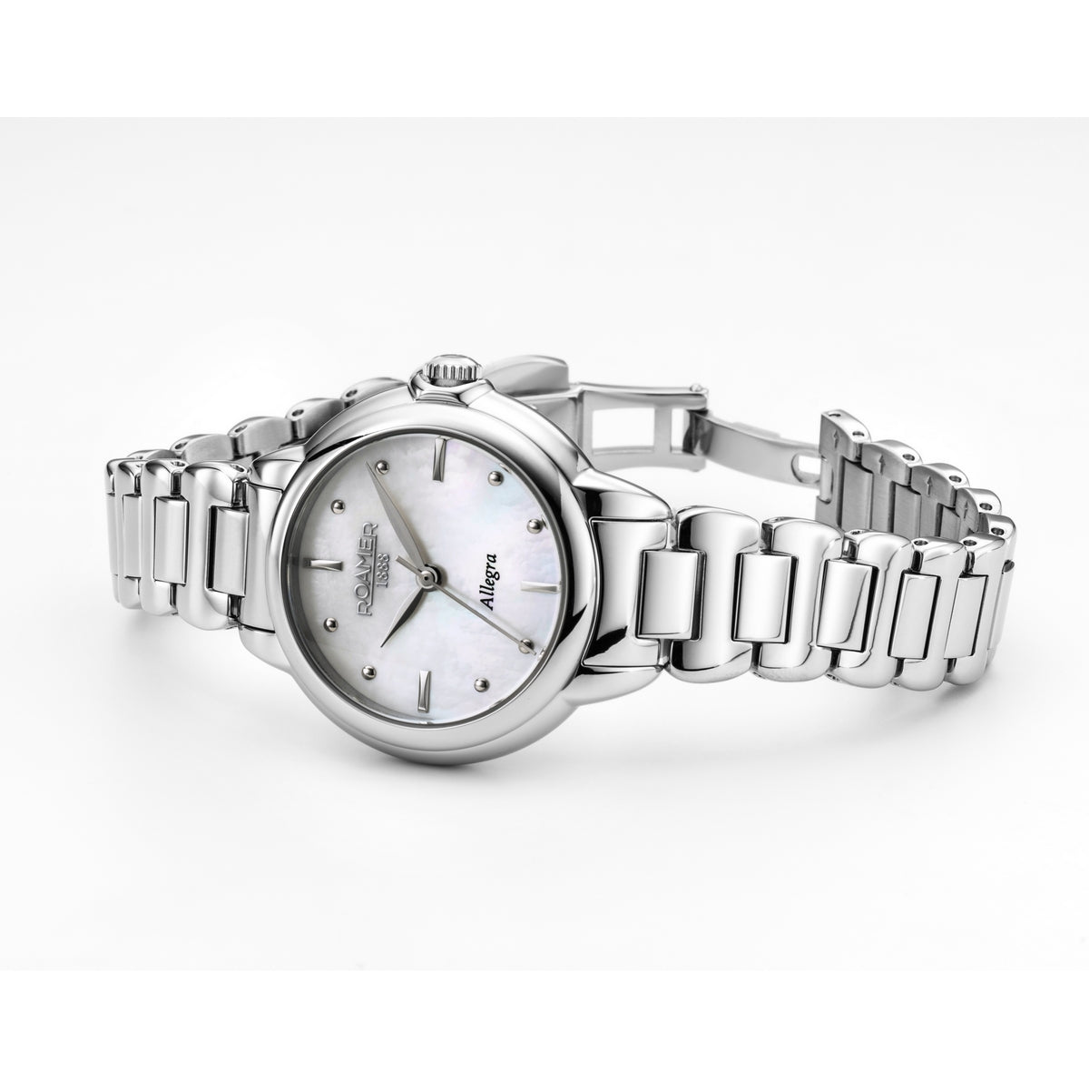 roamer allegra ladies stainless steel mop dial bracelet watch