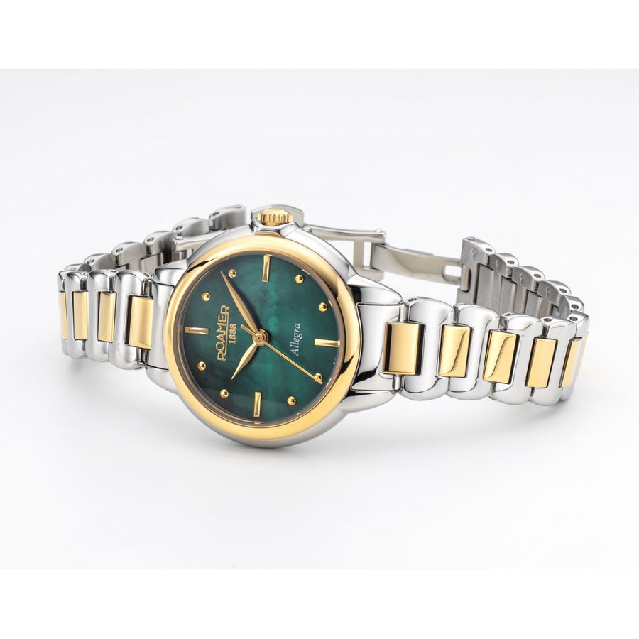 roamer allegra ladies two tone green dial mop bracelet watch