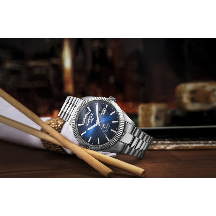 roamer primeline daydate ii gents 3 hand  day & date mechanical wristwatch  analog  self winding watch