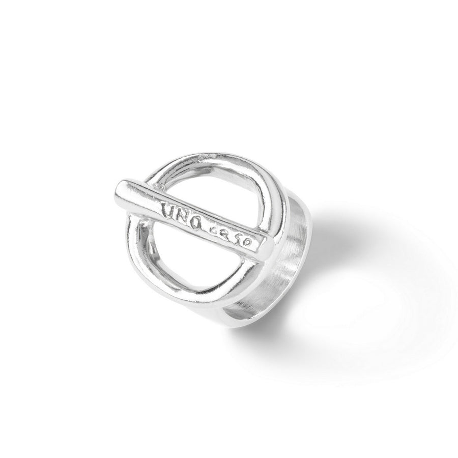 uno de 50 on / off 18mm ring in brass clad with silver.