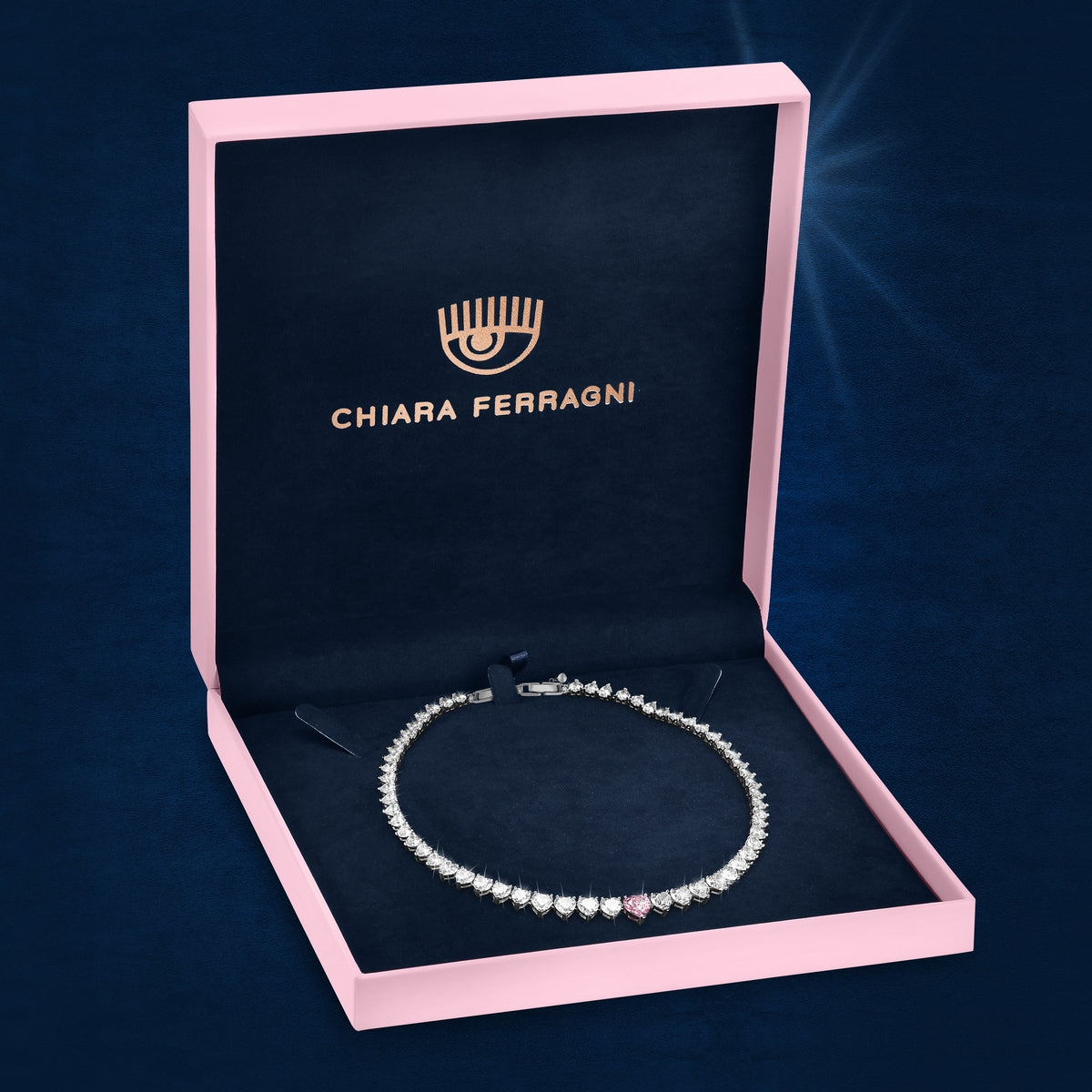 chiara ferragni chain necklace small chain with blue stone and white crystals 33cm + 7