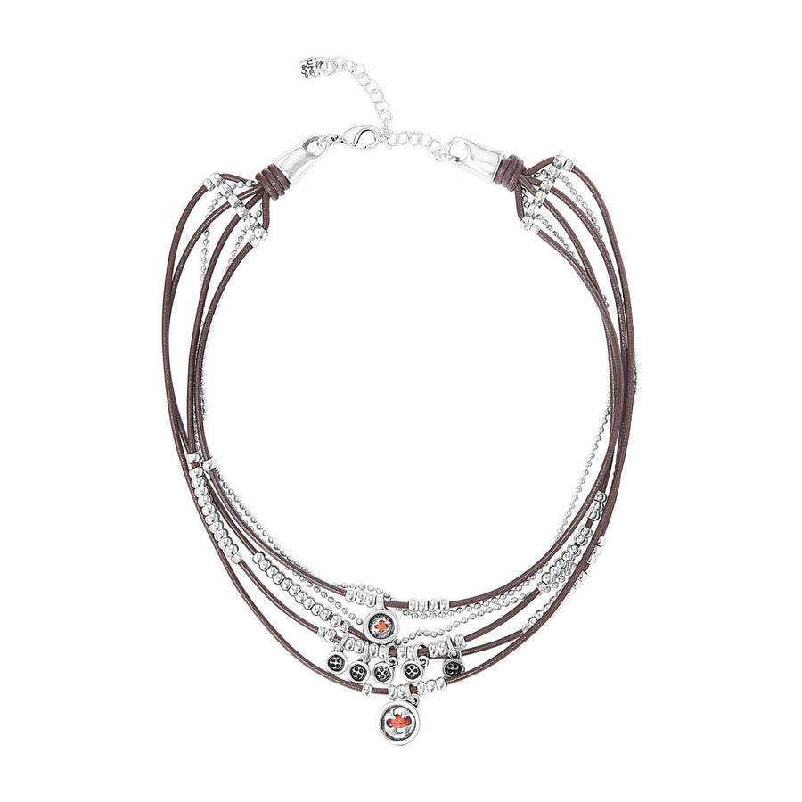 uno de 50 the crew metal necklace in leather clad with silver