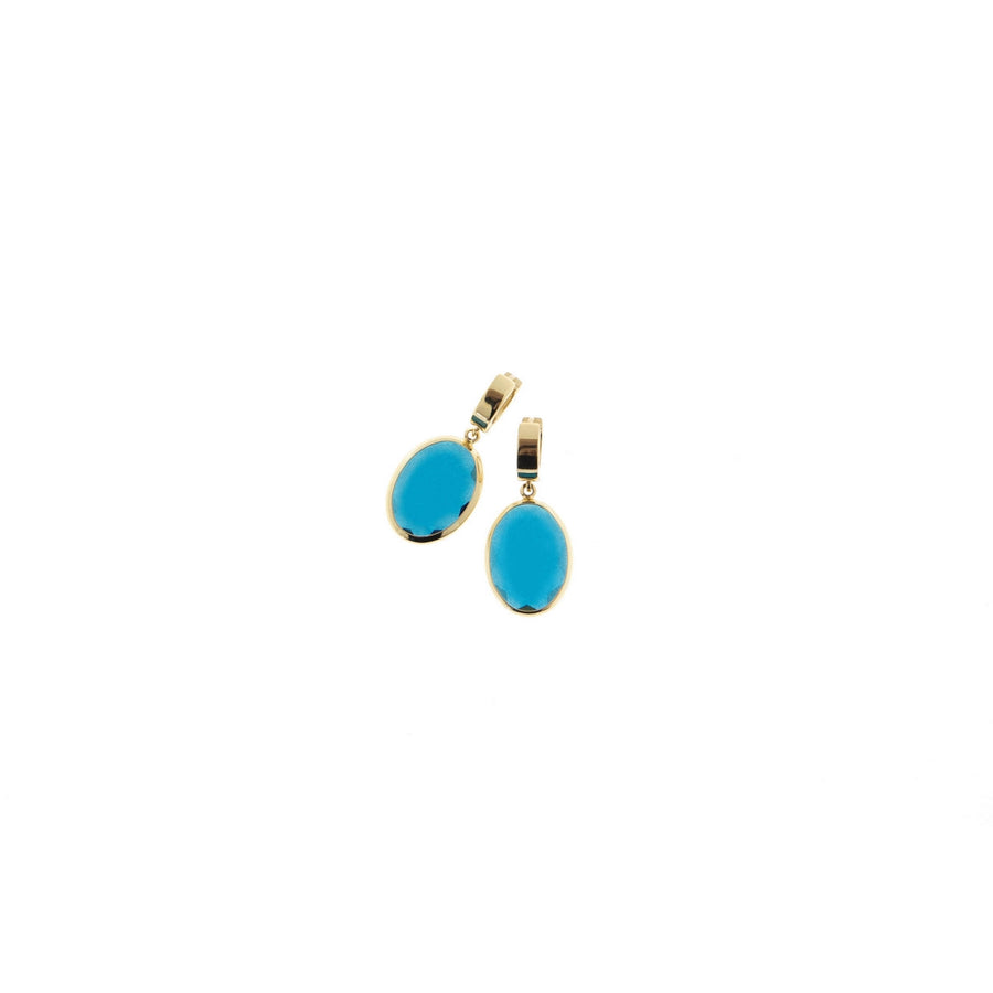 aquaforte coriandoli snap earrings with oval blue  faceted venitian glass