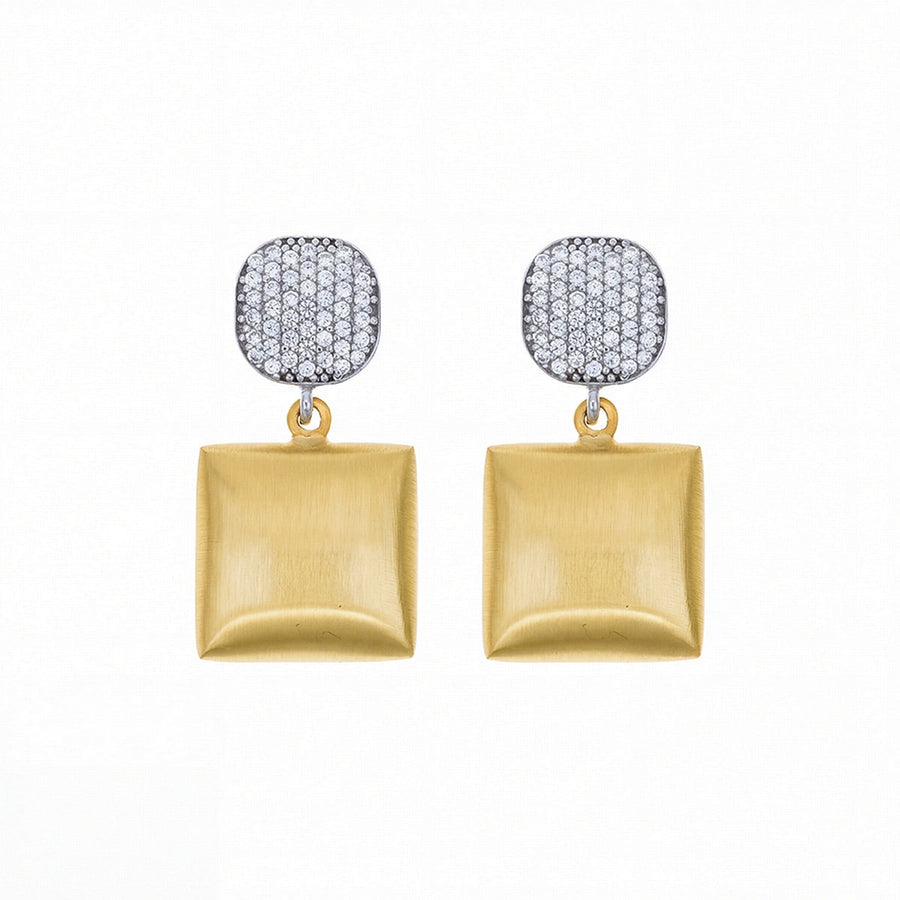 aquaforte i bicolore  brushed large square with round encrusted cz earrings