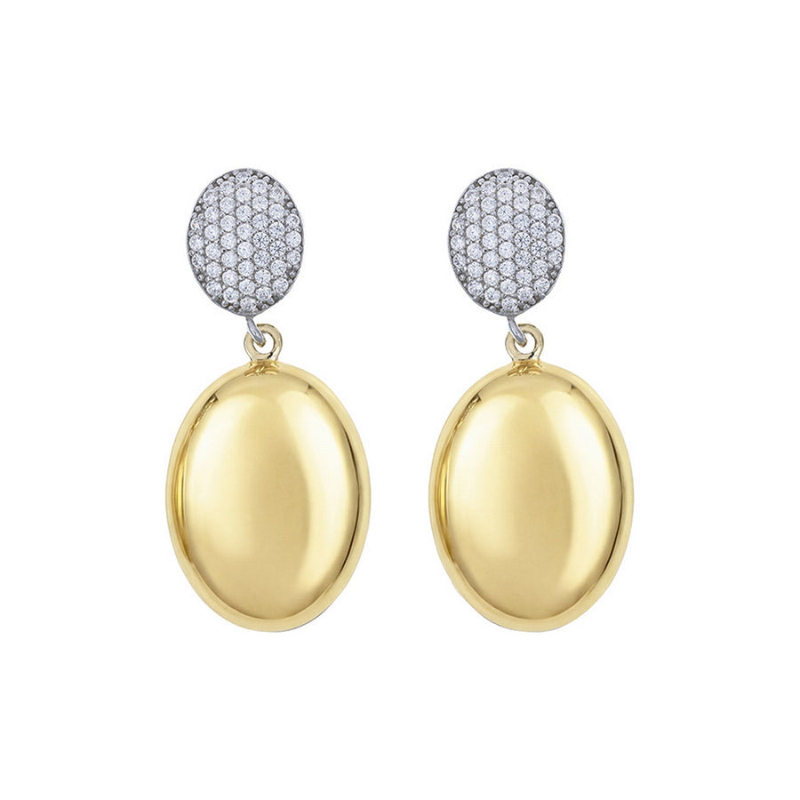 aquaforte i bicolore  brushed large oval with oval encrusted cz earrings