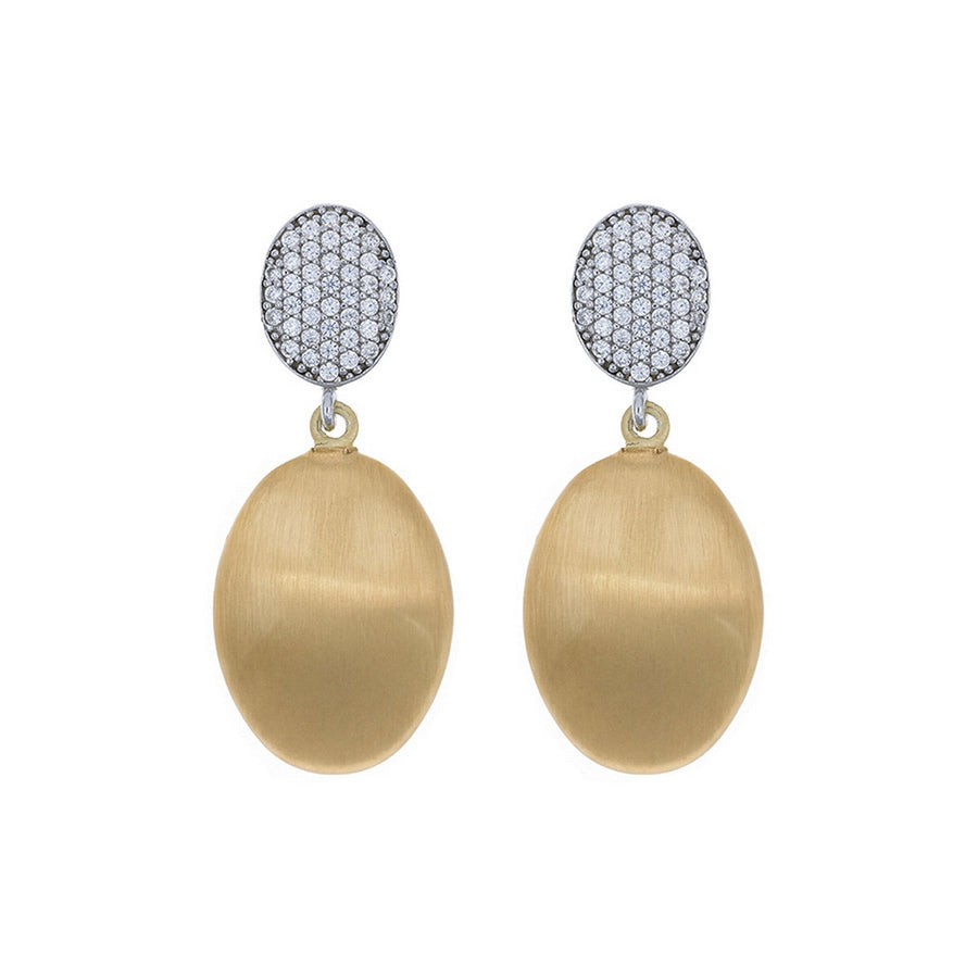 aquaforte i bicolore  brushed large oval with oval encrusted cz earrings