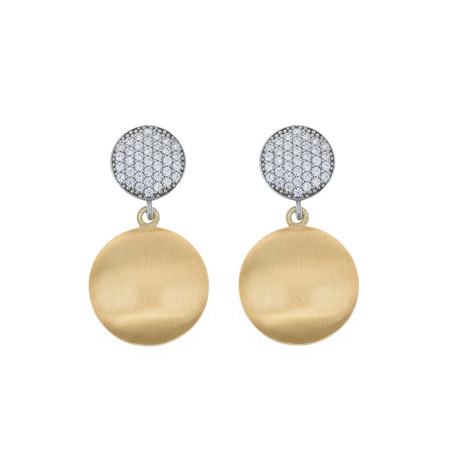 aquaforte i bicolore  brushed large round with round encrusted cz earrings