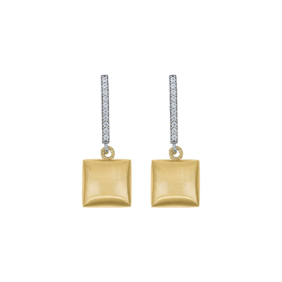 aquaforte i bicolore  brushed large square with curved encrusted cz earrings