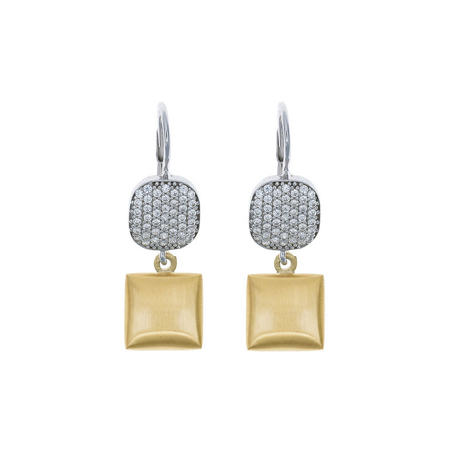 aquaforte i bicolore  brushed small square with square encrusted cz earrings