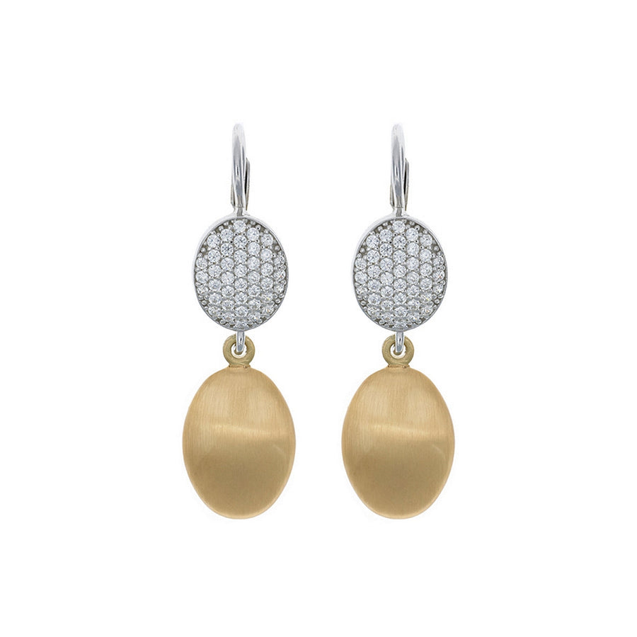 aquaforte i bicolore  brushed small oval with oval encrusted cz earrings