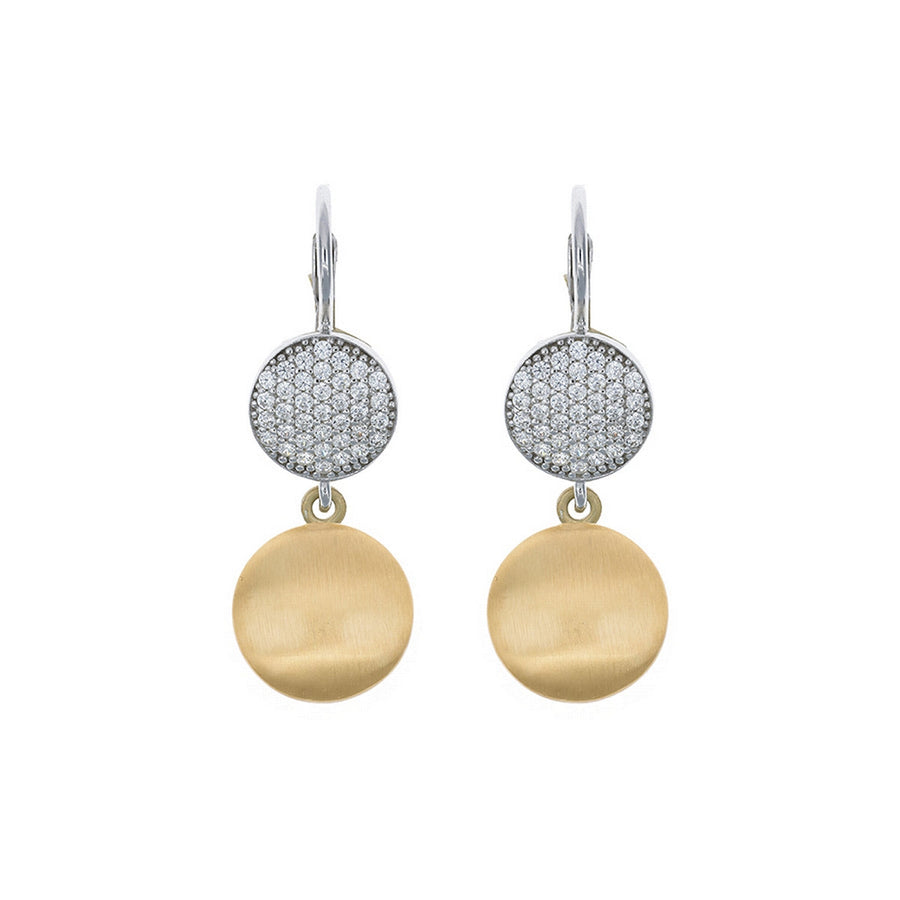 aquaforte i bicolore  brushed small round with round encrusted cz earrings