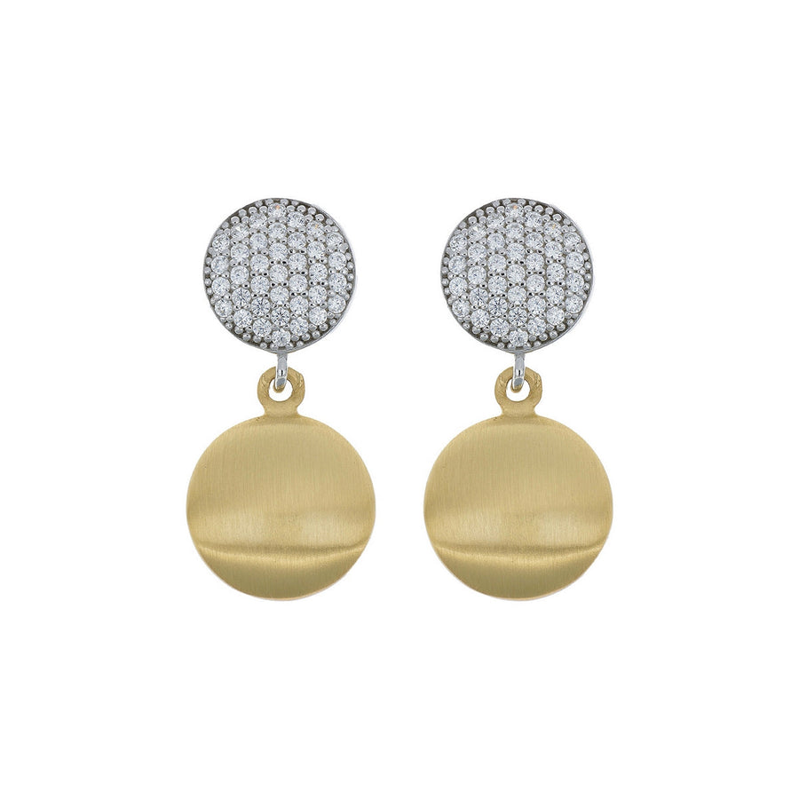 aquaforte  brushed small round with round encrusted cz earrings