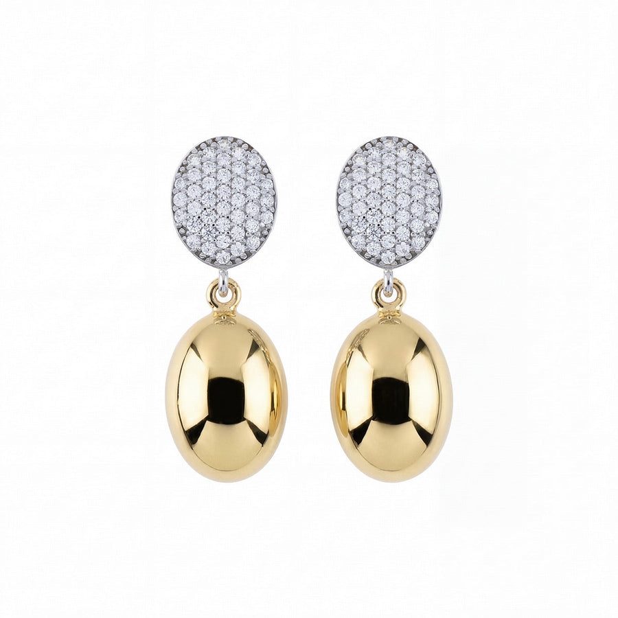 aquaforte  polished small oval with oval encrusted cz earrings