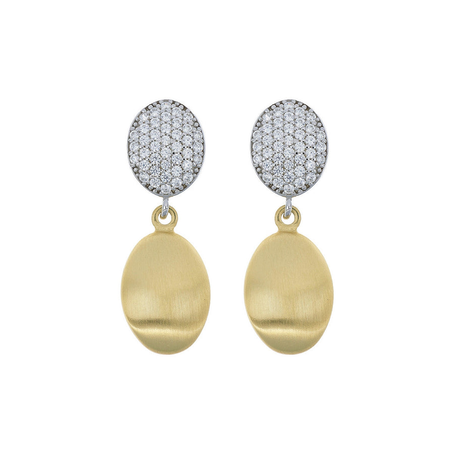 aquaforte  brushed small oval with oval encrusted cz earrings