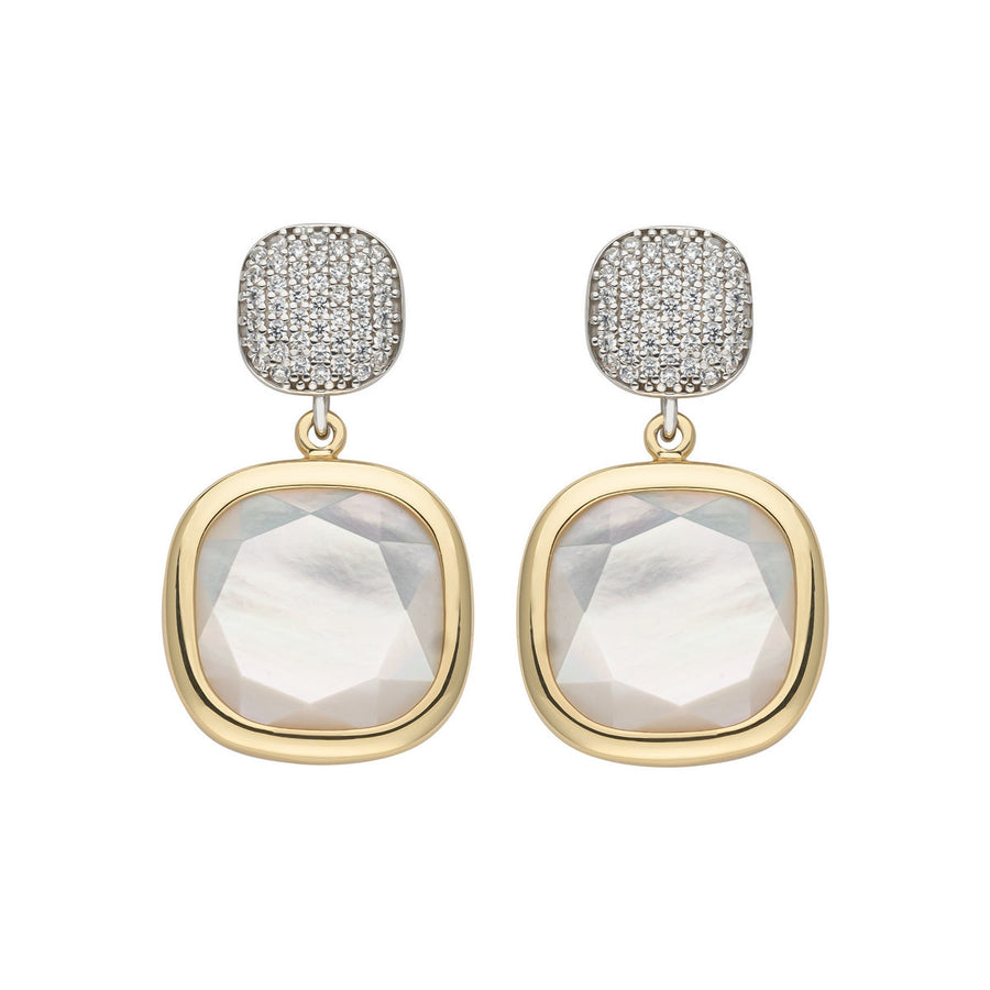 aquaforte i bicolore earrings with pave' cubic zirconia and mother of pearl
