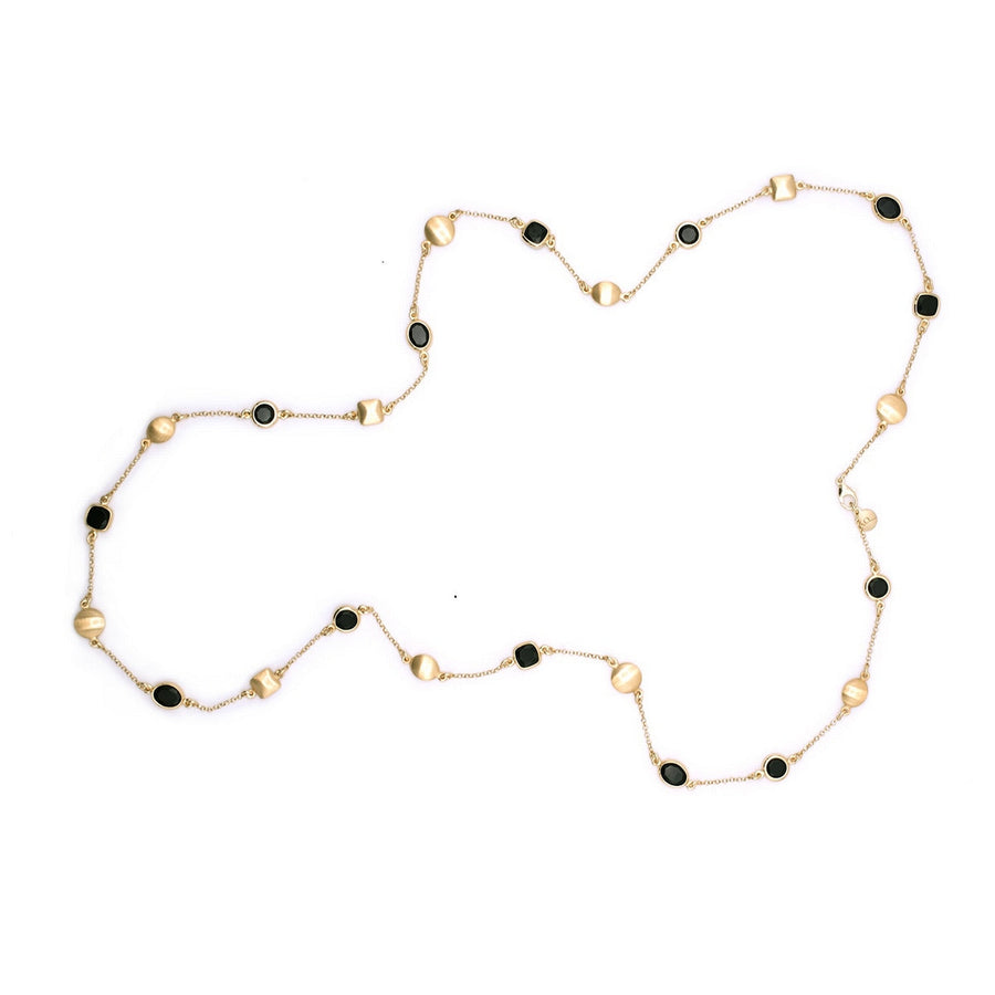 aquaforte mignon long necklace with brushed elements and black faceted glass  necklace