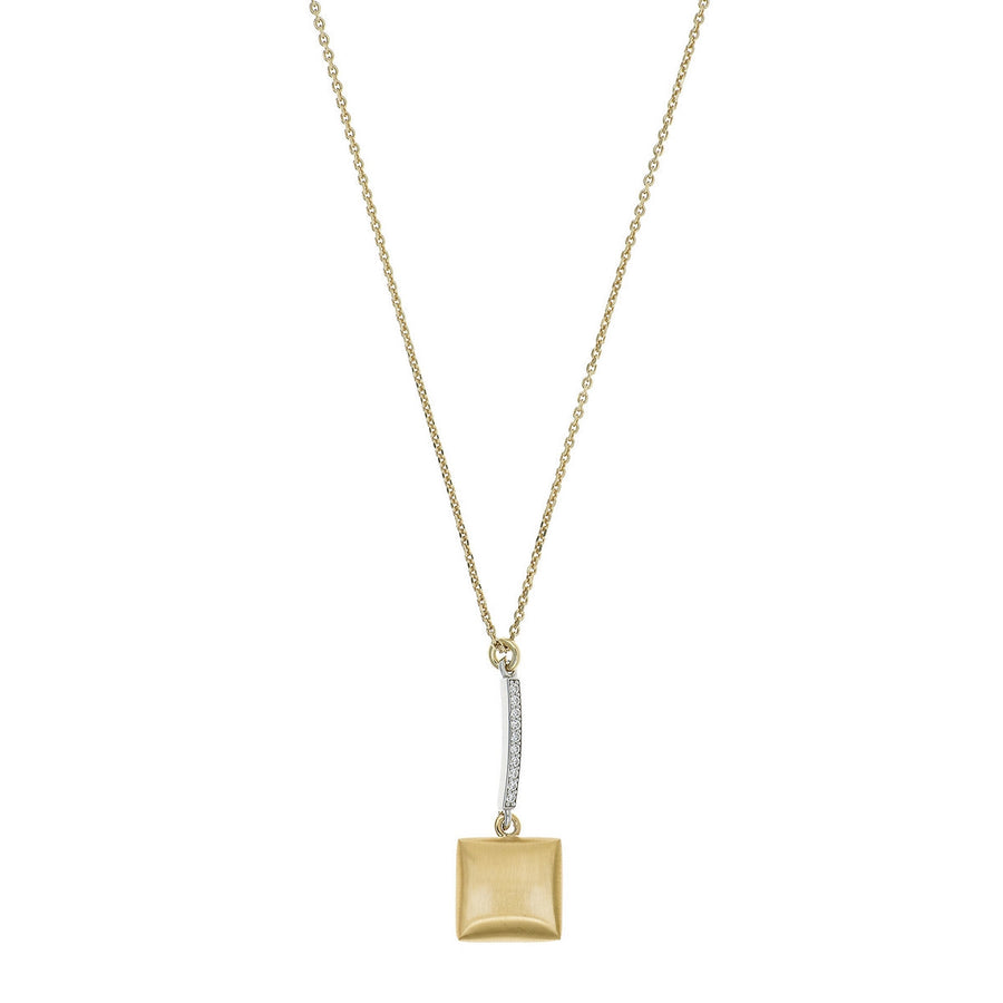aquaforte i bicolore  brushed small square with curved encrusted cz pendant