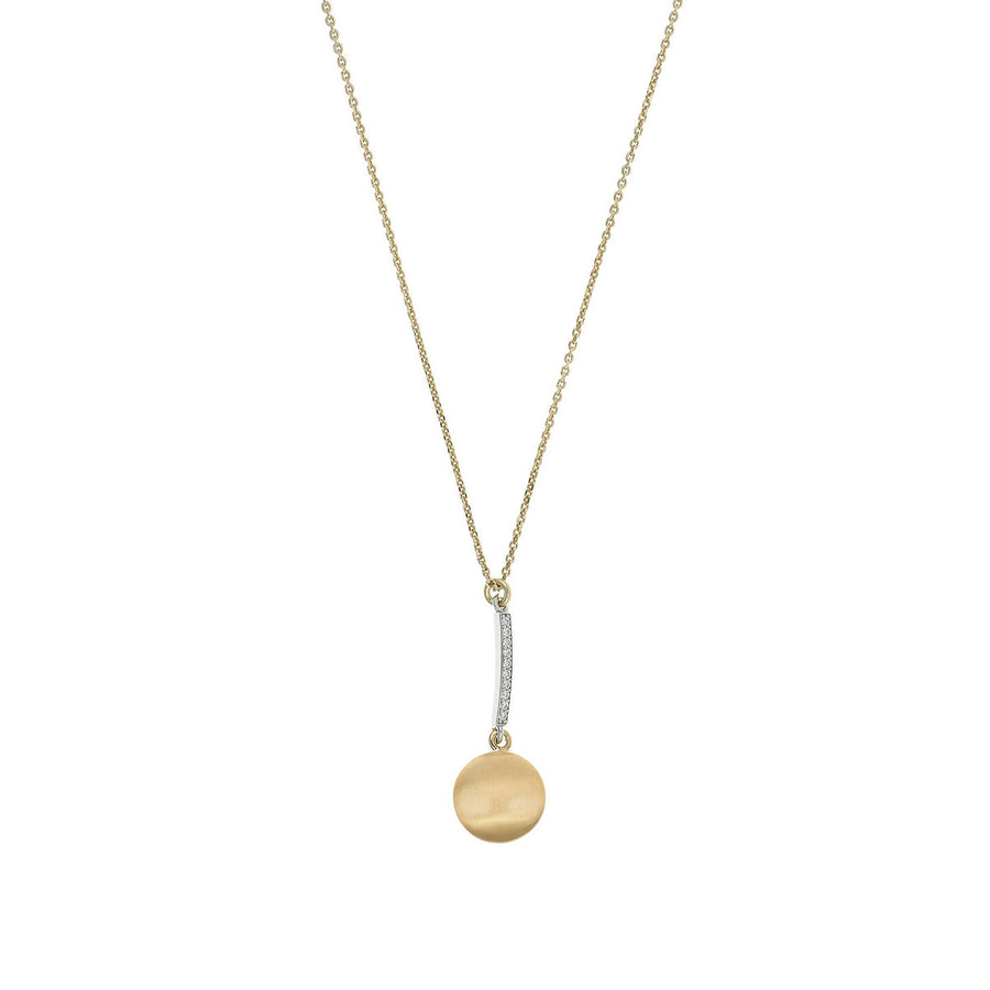 aquaforte i bicolore  brushed small round with curved encrusted cz pendant