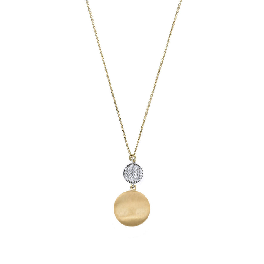 aquaforte i bicolore  brushed large round with round encrusted cz pendant