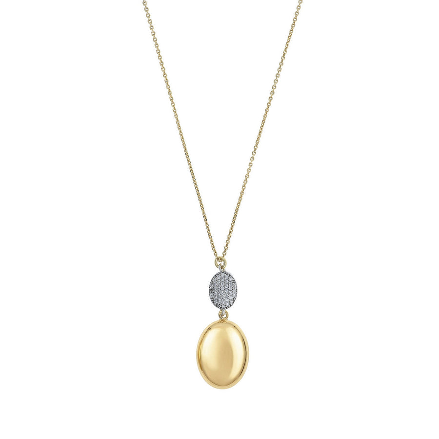 aquaforte i bicolore  polished large oval + small oval encrusted cz pendant