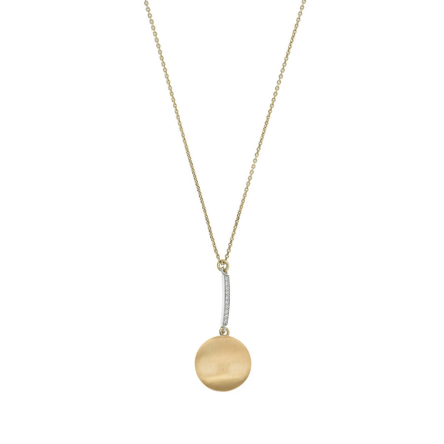 aquaforte i bicolore  brushed large round with curved encrusted cz pendant