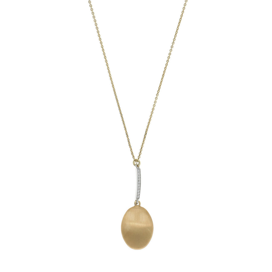 aquaforte i bicolore  brushed large oval with curved encrusted cz pendant