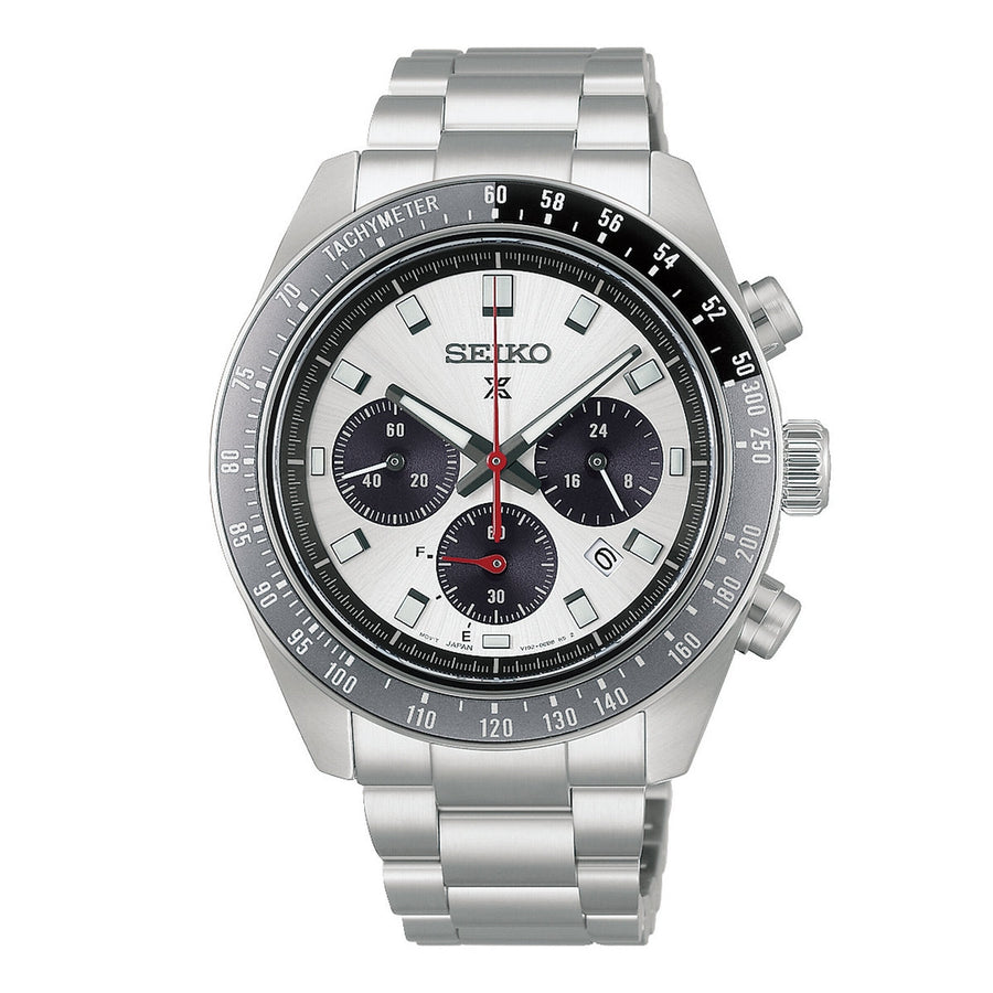 seiko prospex speedtimer racing solar chronograph in silver tone