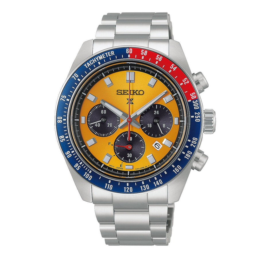 seiko prospex speedtimer racing solar chronograph in yellow