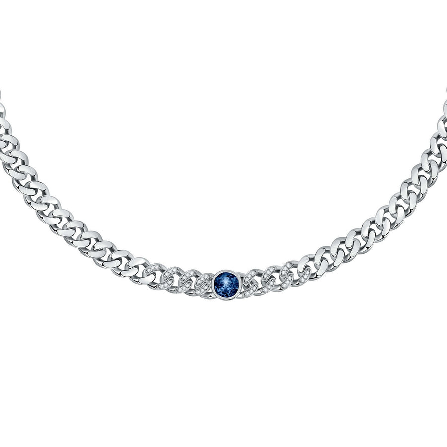 chiara ferragni chain necklace small chain with blue stone and white crystals 33cm + 7