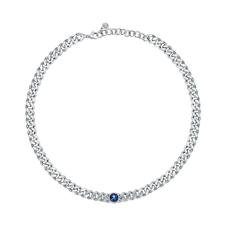 chiara ferragni chain necklace small chain with blue stone and white crystals 33cm + 7