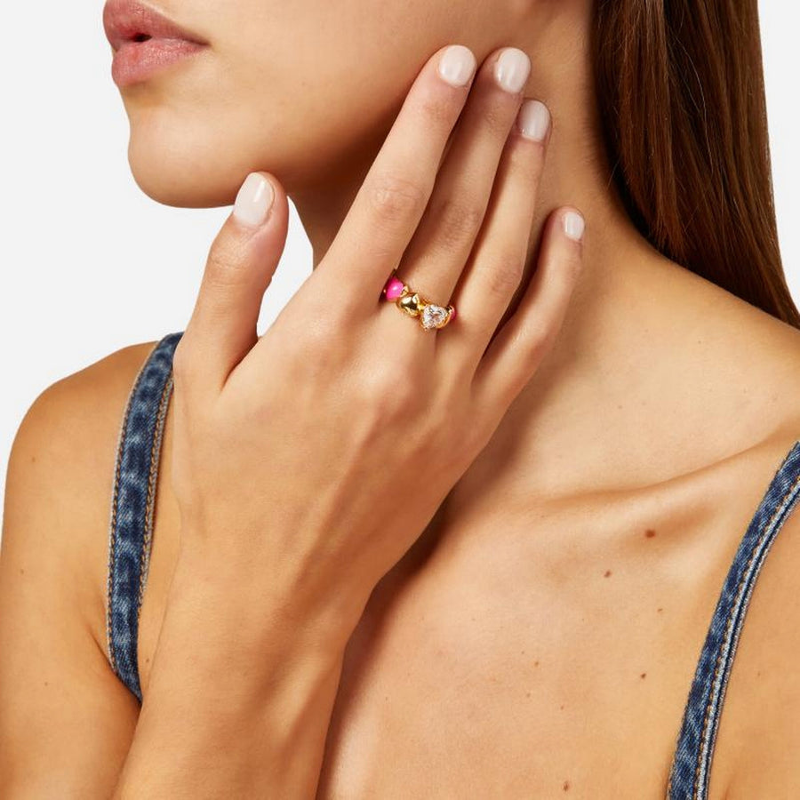 chiara ferragni cuoricino neon ring pink enamel ipg wh cz