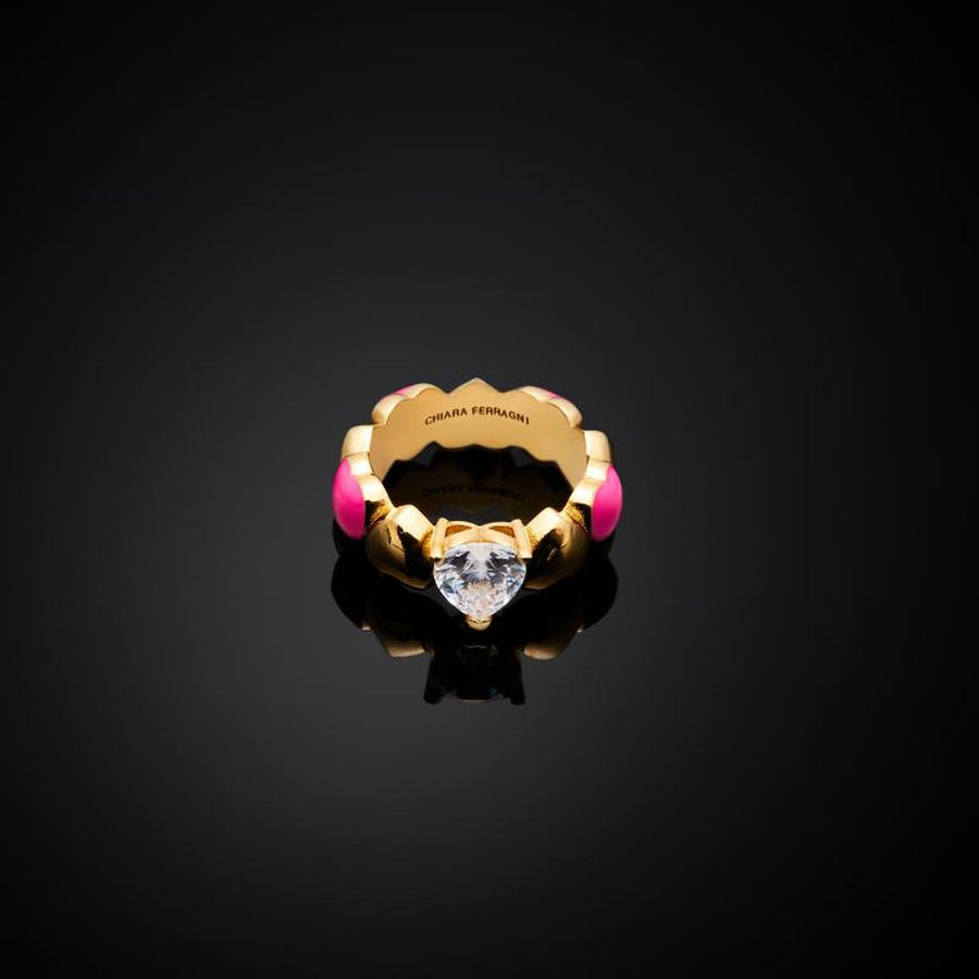 chiara ferragni cuoricino neon ring pink enamel ipg wh cz