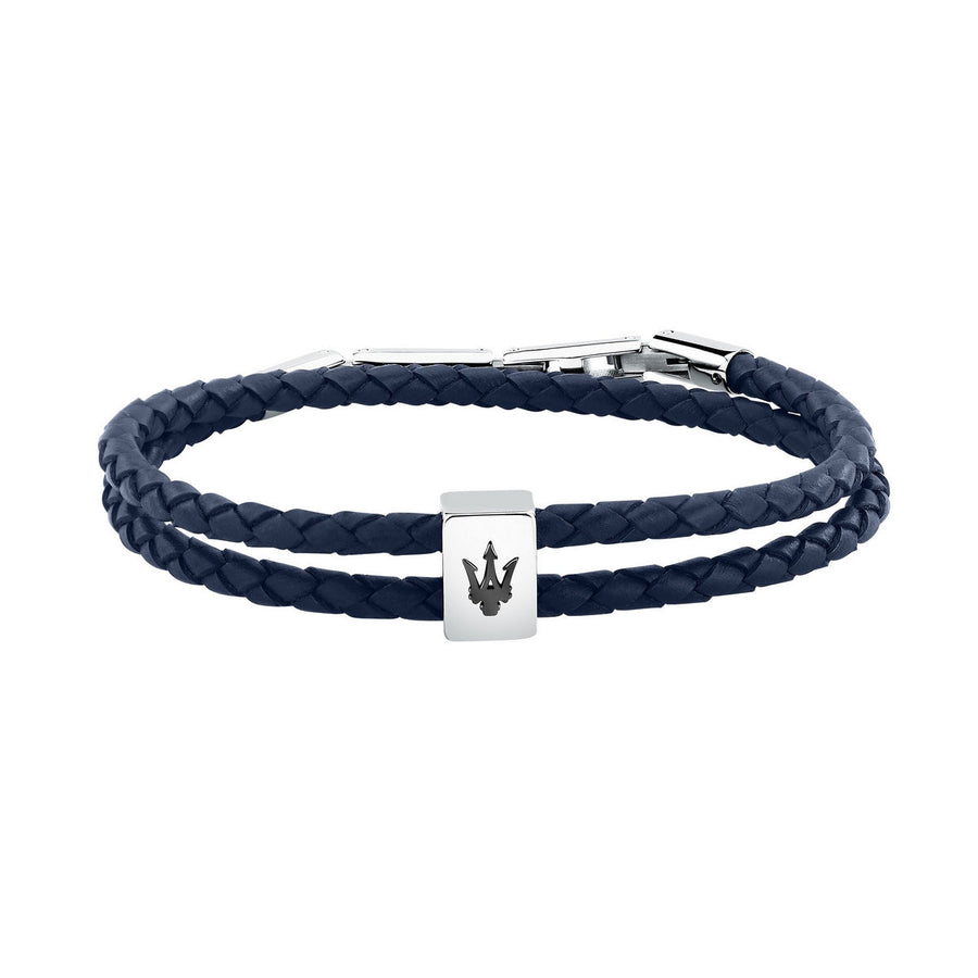 maserati jewels leather stainless steel bracelet black leather blue 38+3cm