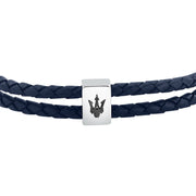 maserati jewels leather stainless steel bracelet black leather blue 38+3cm
