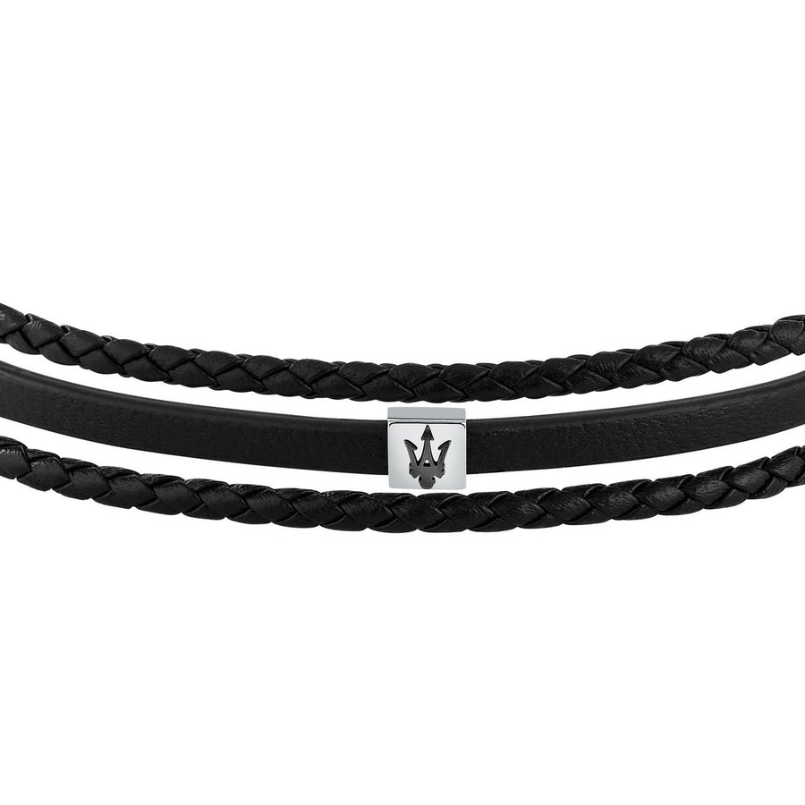 maserati jewels leather bracelet stainless steel black recycled leather black 19+3cm