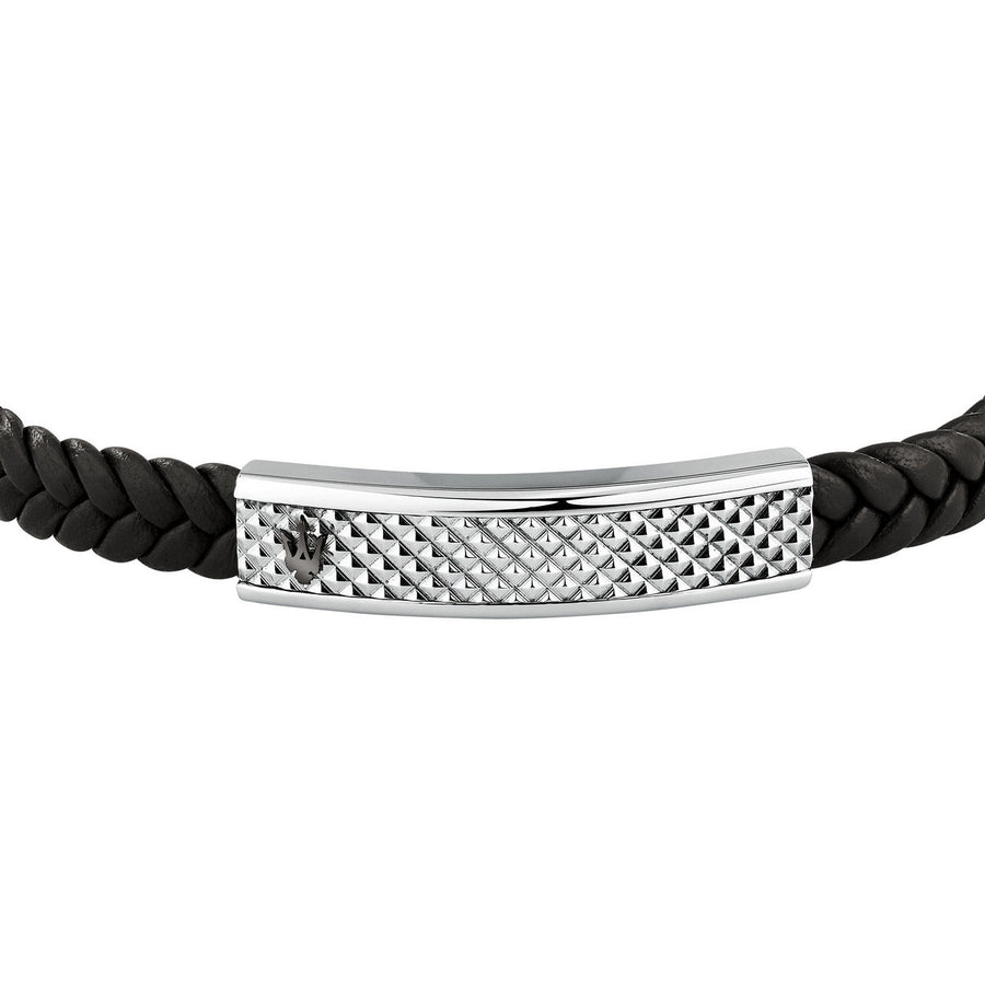 maserati jewels leather bracelet stainless steel recycled leather black 19+3.5cm
