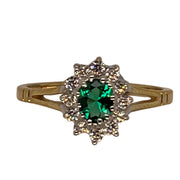 9ct gold (375) ring yellow gold 1.5g green oval cz emerald prong set