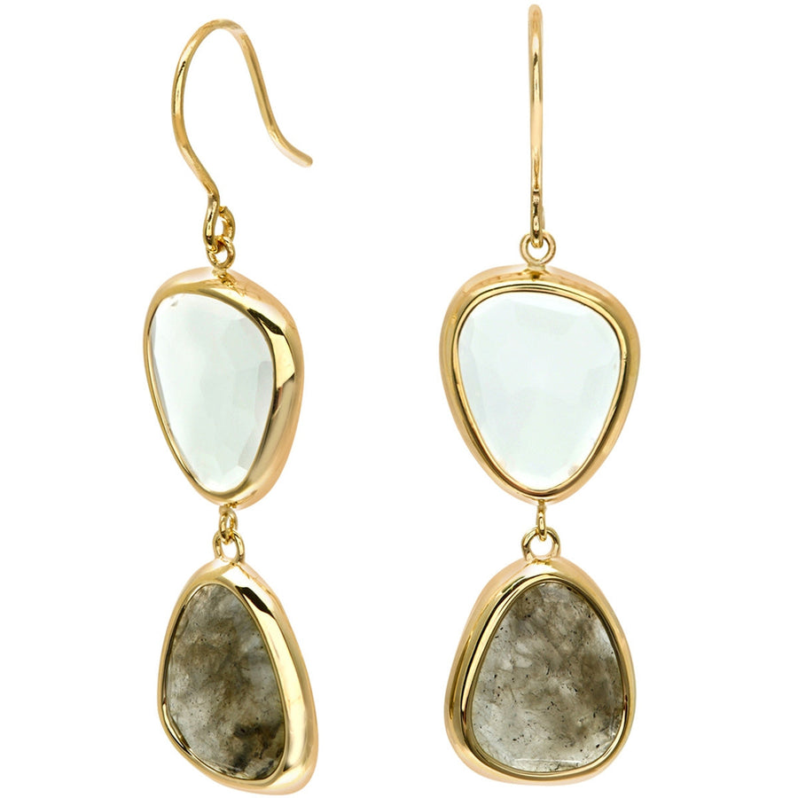 9ct gold (375) yellow gold earring shepherds hook with milky quartz - labradorite