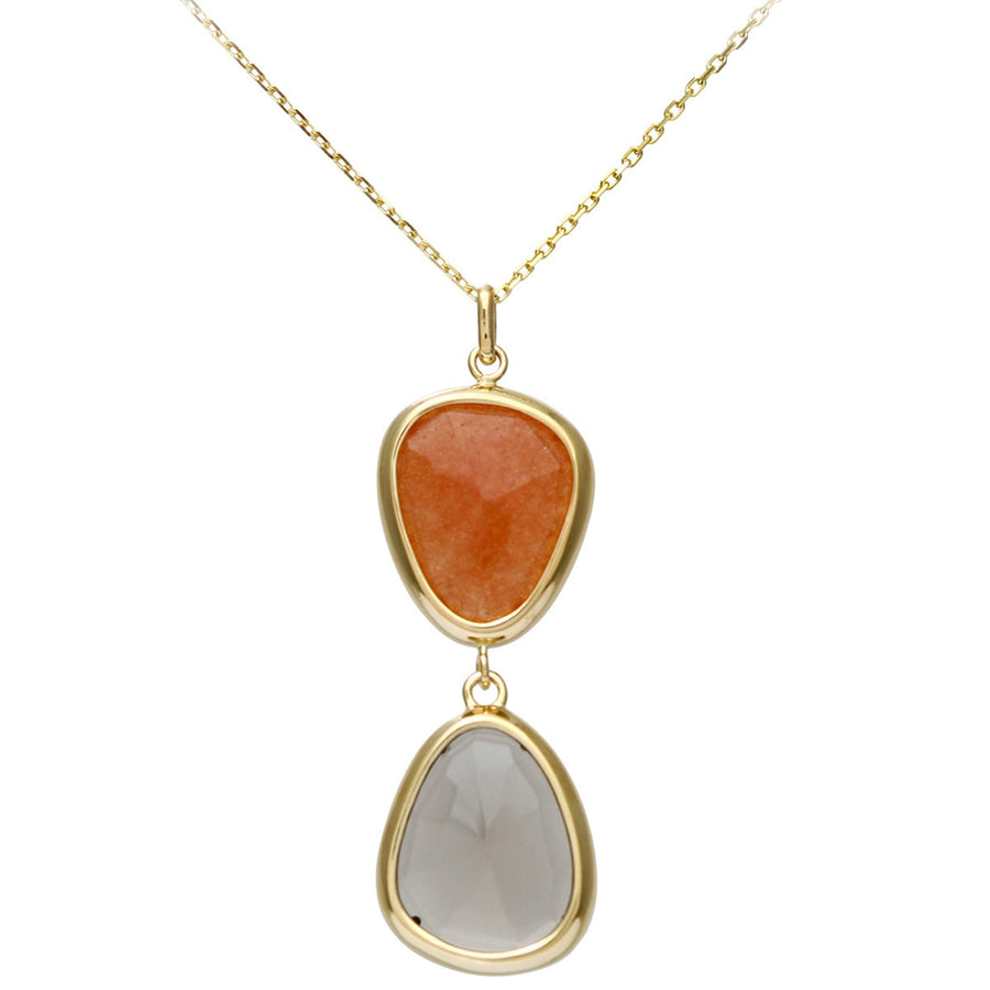 9ct gold (375) yellow gold necklace spring ring clasp with orange aventurine - smokey quartz