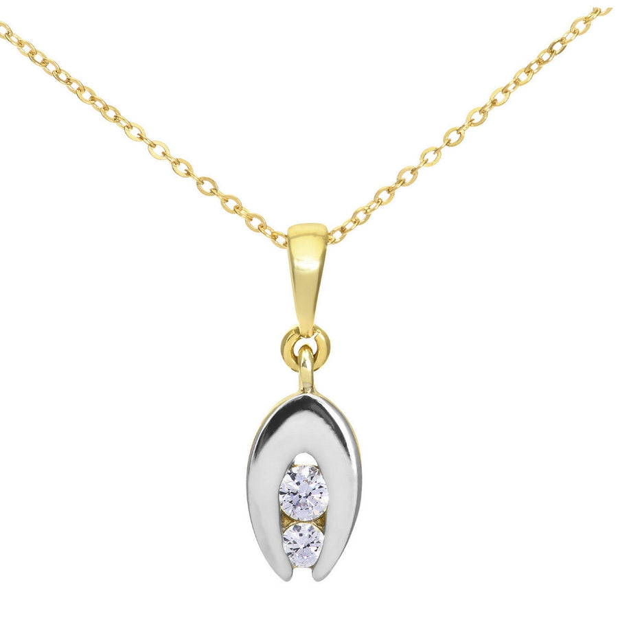 9ct gold (375) yellow and white gold pendant spring ring clasp with cubic zirconia